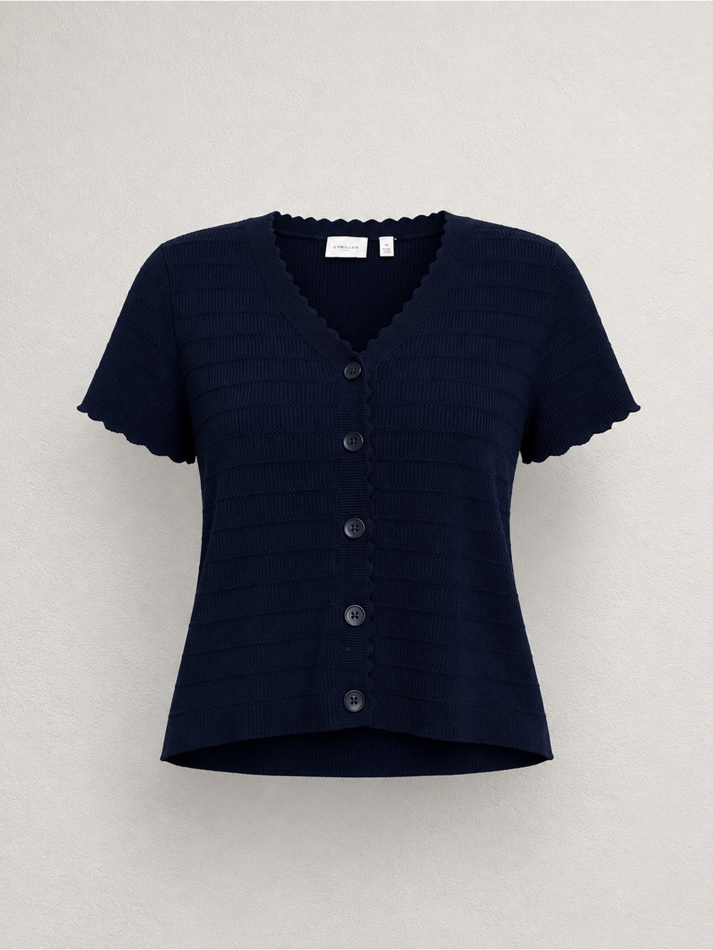 Cyrus Scalloped Short-Sleeve V-Neck Cardigan Navy Blue Medium